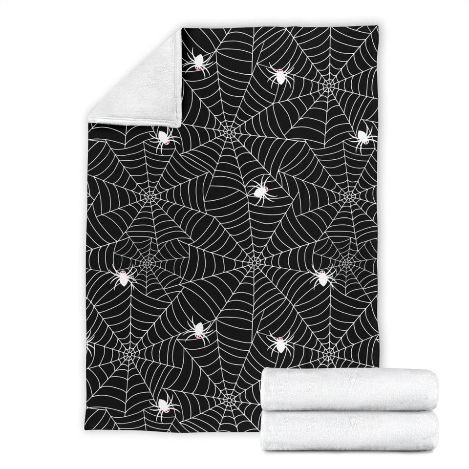 Spider Web Design Pattern Black Background White Cobweb Premium Blanket