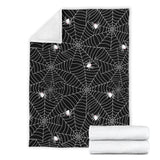 Spider Web Design Pattern Black Background White Cobweb Premium Blanket