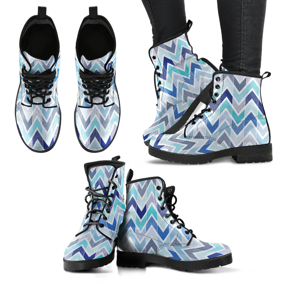 Zigzag  Chevron Blue Pattern Leather Boots