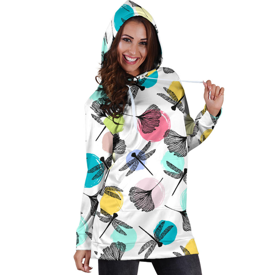 Dragonflies Ginkgo Leaves Pattern Women'S Hoodie Dress