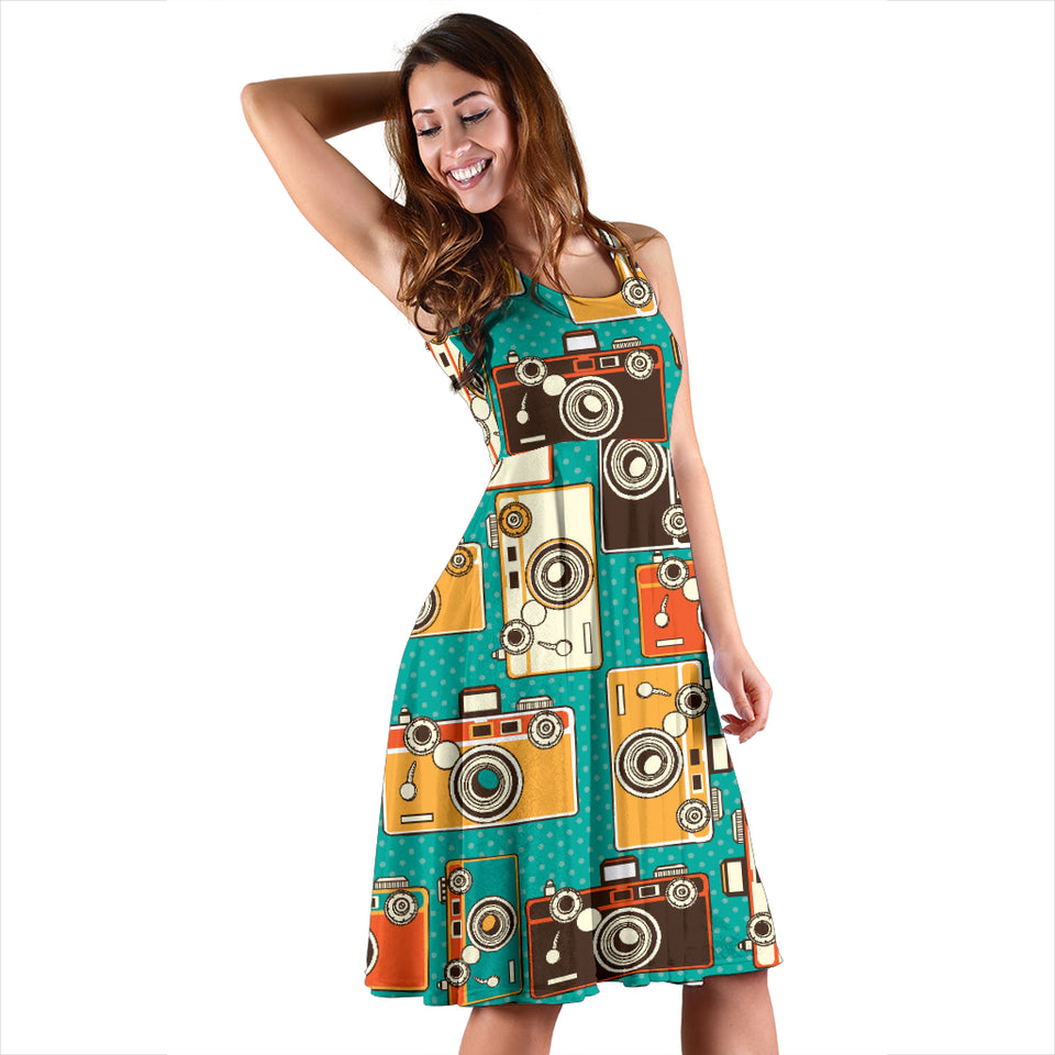 Camera Pattern Print Design 03 Sleeveless Midi Dress