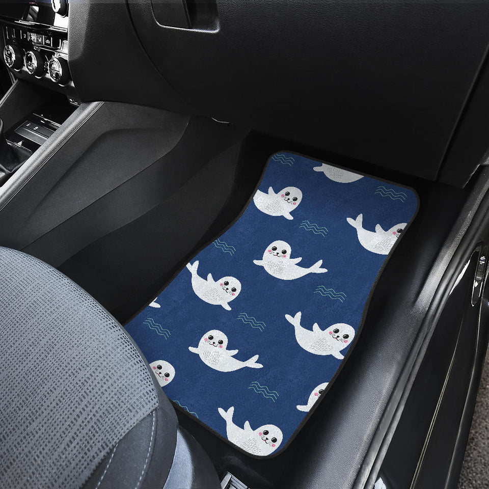 Cute White Baby Sea Lion Seal Pattern Front And Back Car Mats