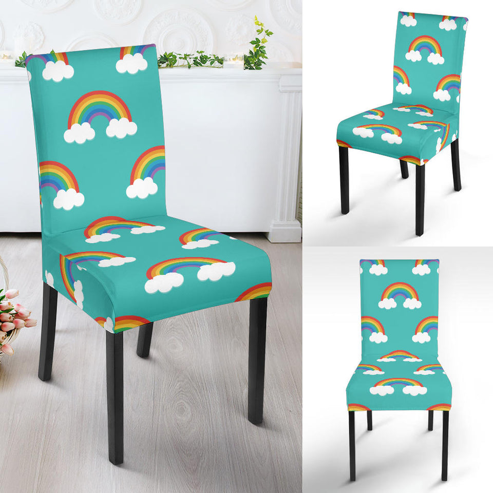 Rainbow Pattern Green Background Dining Chair Slipcover