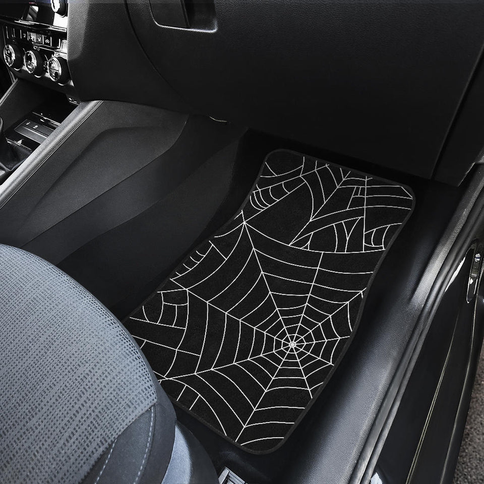Spider Web Pattern Black Background White Cobweb Front And Back Car Mats