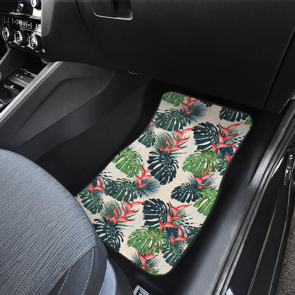 Heliconia Flowers, Palm And Monstera Leaves Front Car Mats