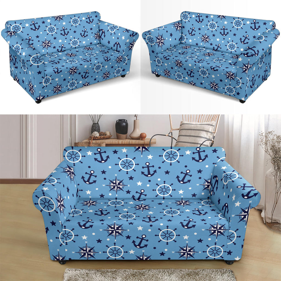 Anchors Rudder Compass Star Nautical Pattern Loveseat Couch Slipcover