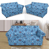 Anchors Rudder Compass Star Nautical Pattern Loveseat Couch Slipcover