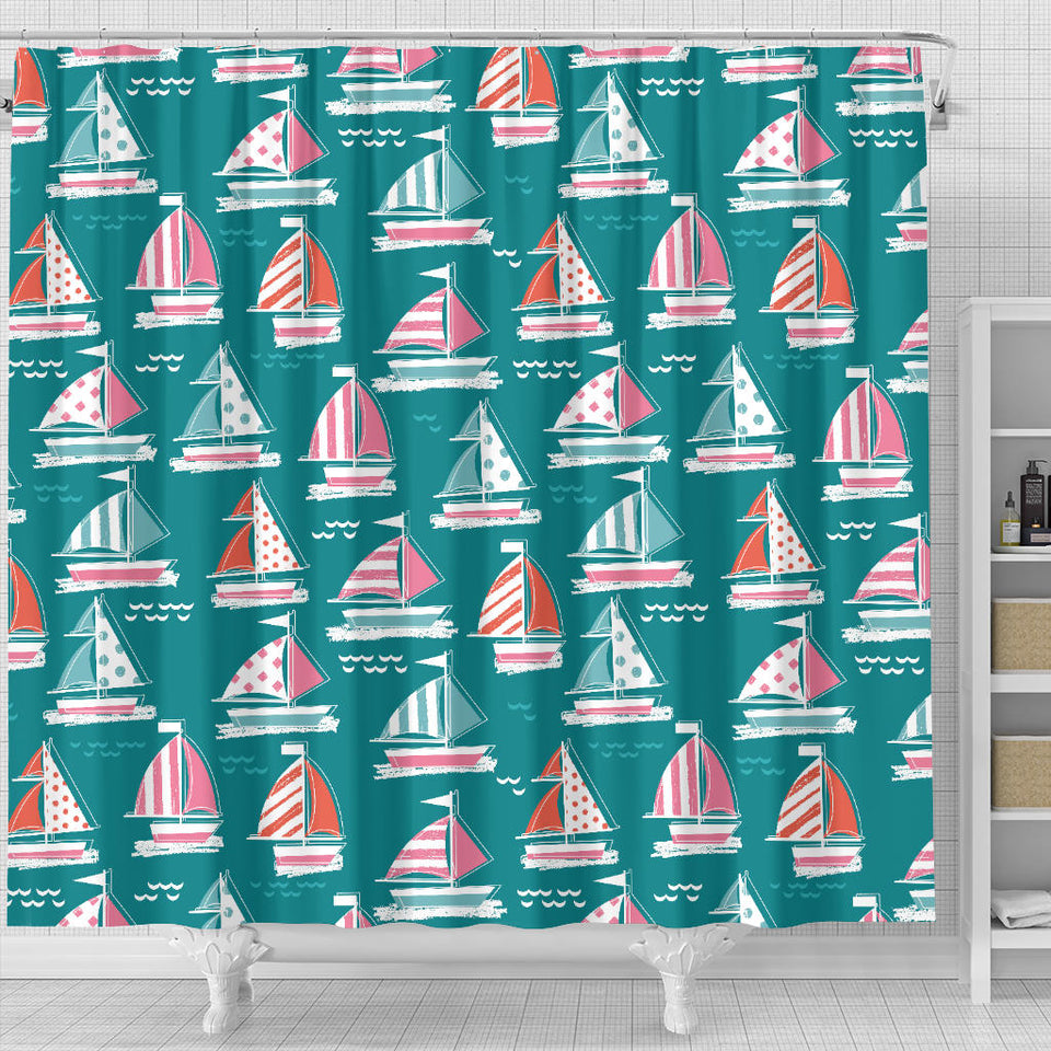 Cute Sailboat Pattern Shower Curtain Fulfilled In US