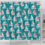 Cute Sailboat Pattern Shower Curtain Fulfilled In US