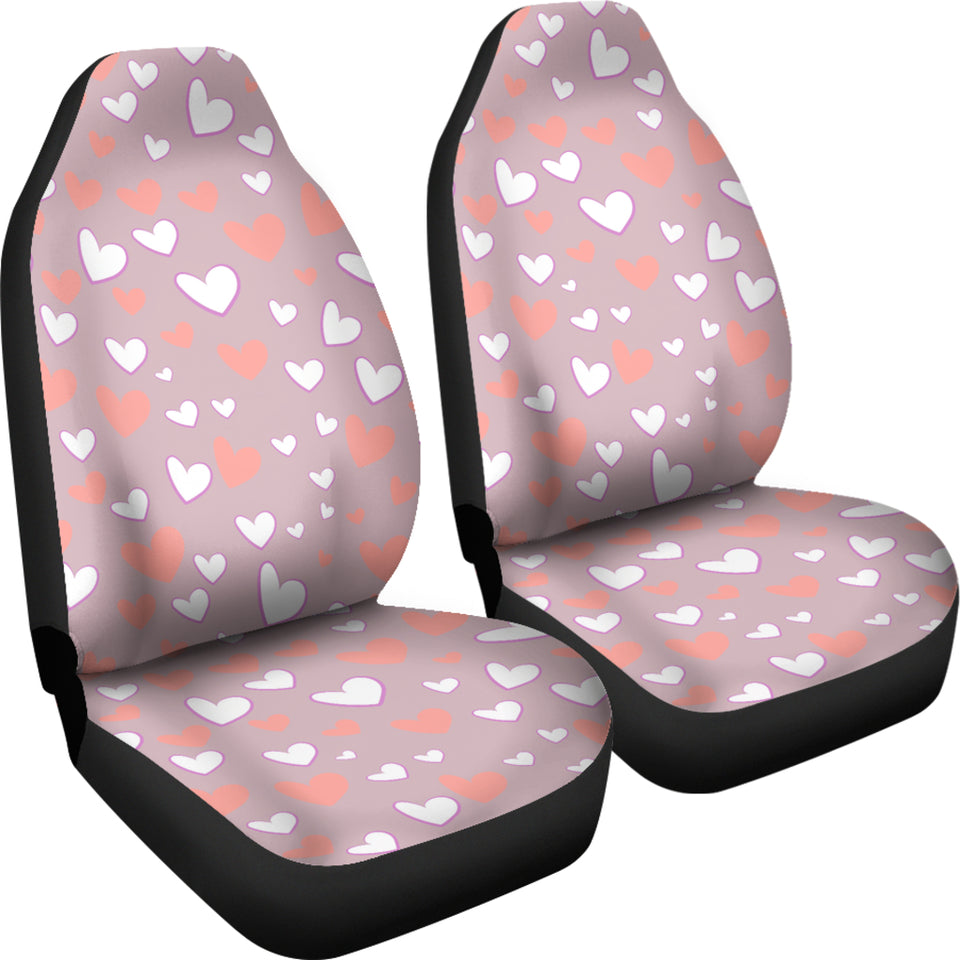 Coral White Heart Pattern Universal Fit Car Seat Covers