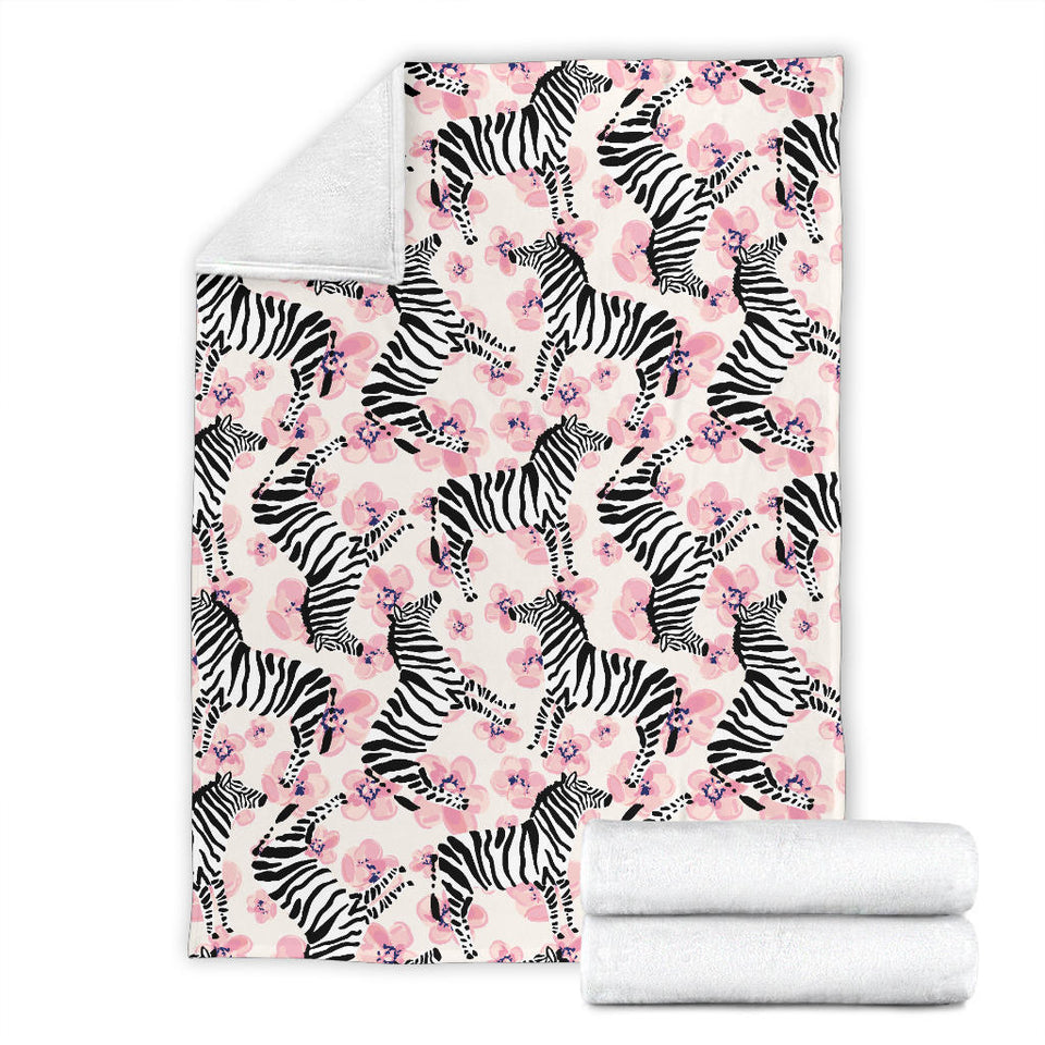 Zebra Pink Flower Background Premium Blanket