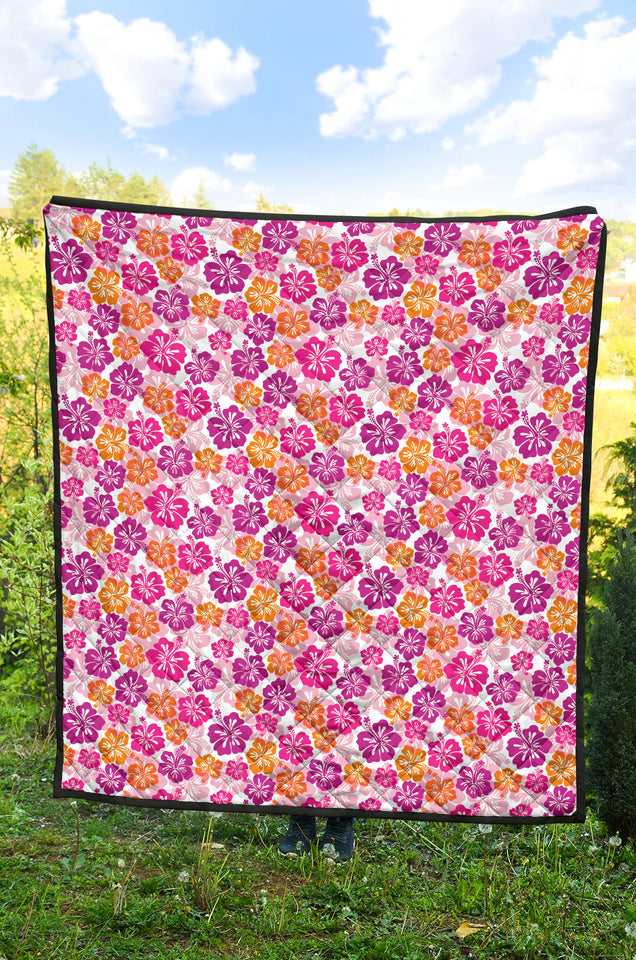 Hibiscus Pattern Print Design 01 Premium Quilt