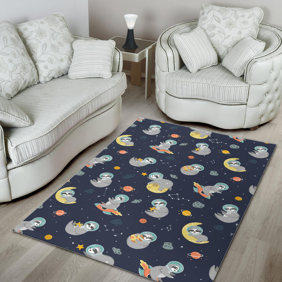 Cute Sloth Astronaut Star Planet Rocket Pattern Area Rug
