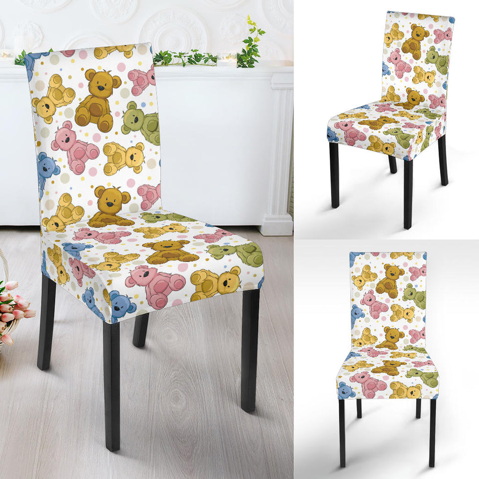 Teddy Bear Pattern Print Design 01 Dining Chair Slipcover
