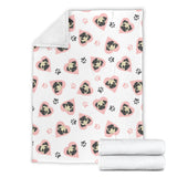 Cute Pugs Pink Heart Paw Pattern Premium Blanket