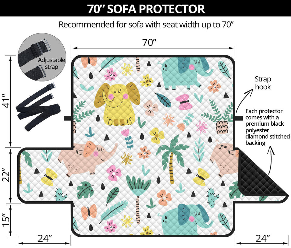 Cute elephants palm tree flower butterfly pattern Sofa Cover Protector