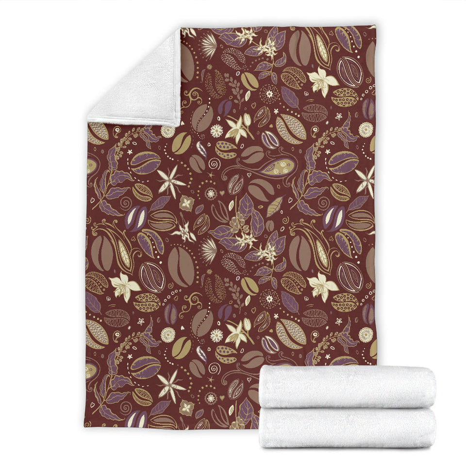 Coffee Bean Flower Pattern Premium Blanket