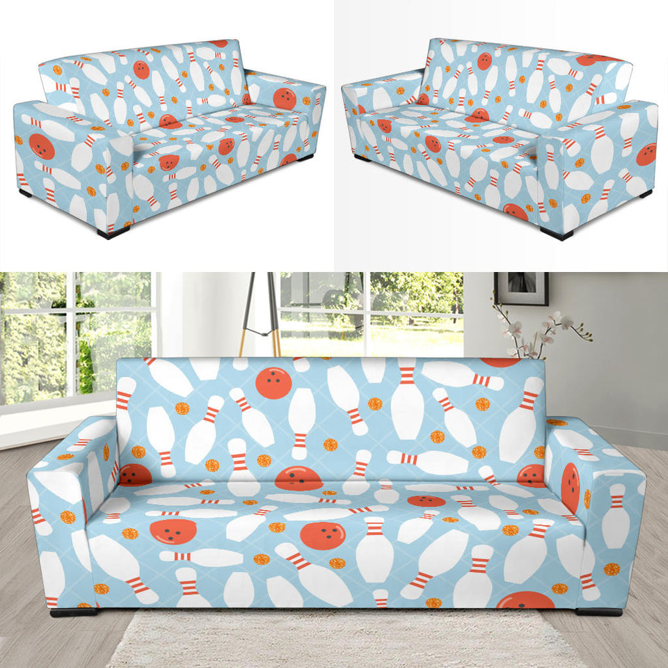 Bowling Ball Bowling Pins Blue Blackground Sofa Slipcover