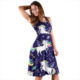 Hand Drawn Cute Unicorn Star Planet Sleeveless Midi Dress