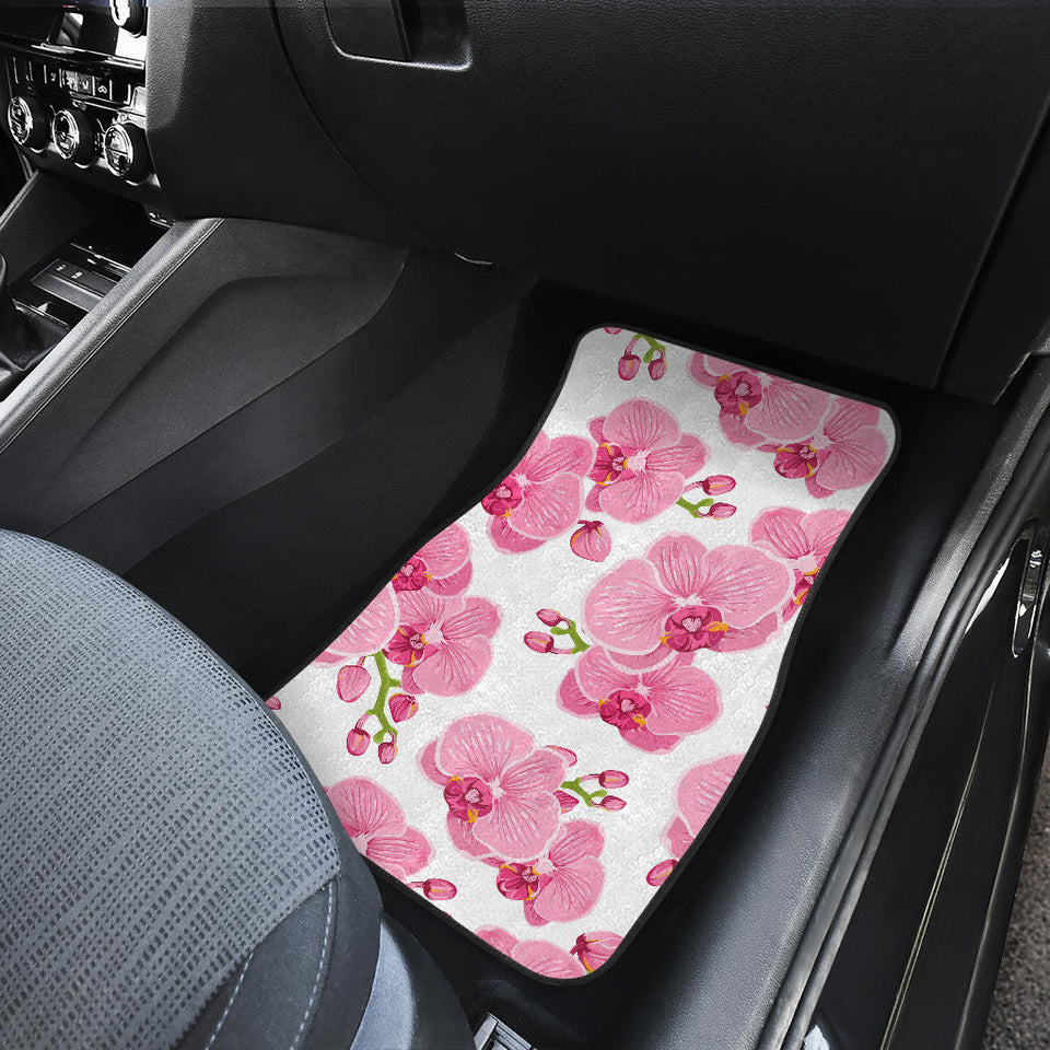 Pink Purple Orchid Pattern Background Front And Back Car Mats