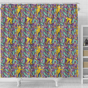 Cute Yellow Monkey Leaves Pattern Shower Curtain Fulfilled In US
