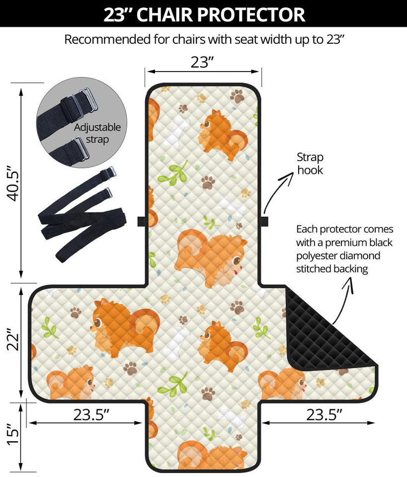 Cute brown pomeranian paw leave bone pattern Chair Cover Protector
