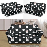 Cute White Rabbit Polka Dots Black Background Loveseat Couch Slipcover