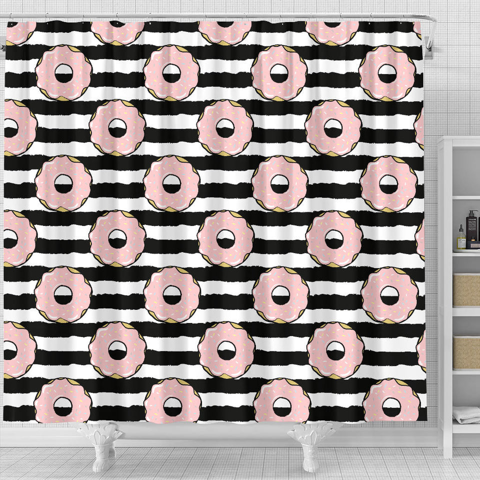 Donuts Pink Icing Striped Pattern Shower Curtain Fulfilled In US