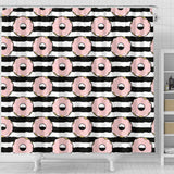 Donuts Pink Icing Striped Pattern Shower Curtain Fulfilled In US