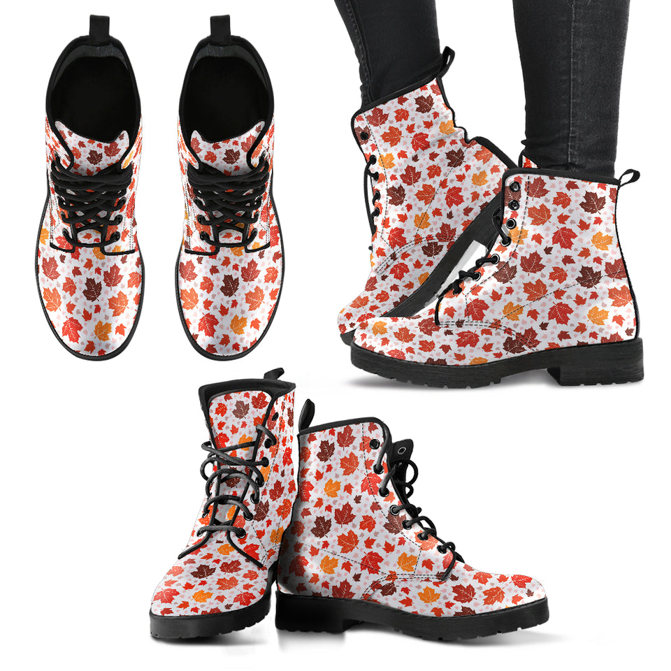 Colorful Maple Leaf Pattern Leather Boots