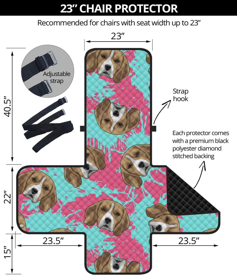 Beagle muzzles turquoise paint splashes pink pattern Chair Cover Protector