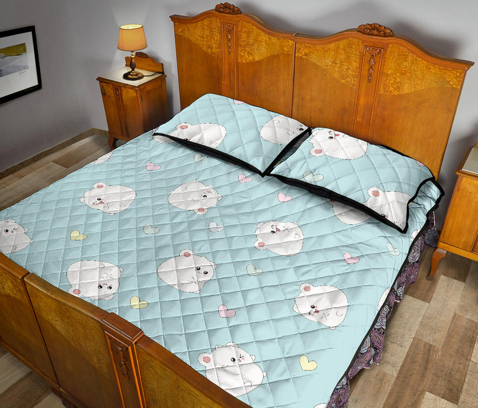 White cute hamsters heart pattern Quilt Bed Set