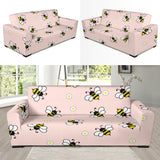Cute Bee Flower Pattern Pink Background Sofa Slipcover