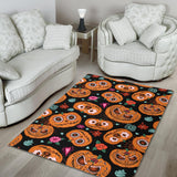 Pumpkin Flowers Spiderweb Halloween Theme Area Rug