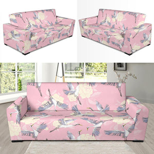 Japanese Crane Rose Pattern Sofa Slipcover