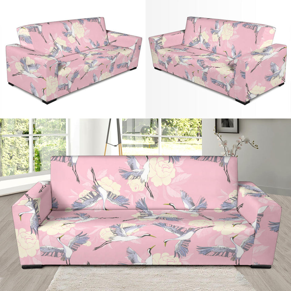 Japanese Crane Rose Pattern Sofa Slipcover