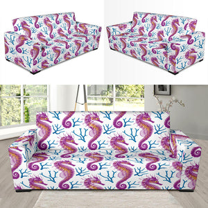 Purple Seahorse Blue Coral Pattern Sofa Slipcover