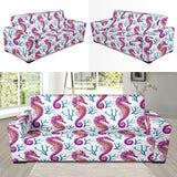 Purple Seahorse Blue Coral Pattern Sofa Slipcover