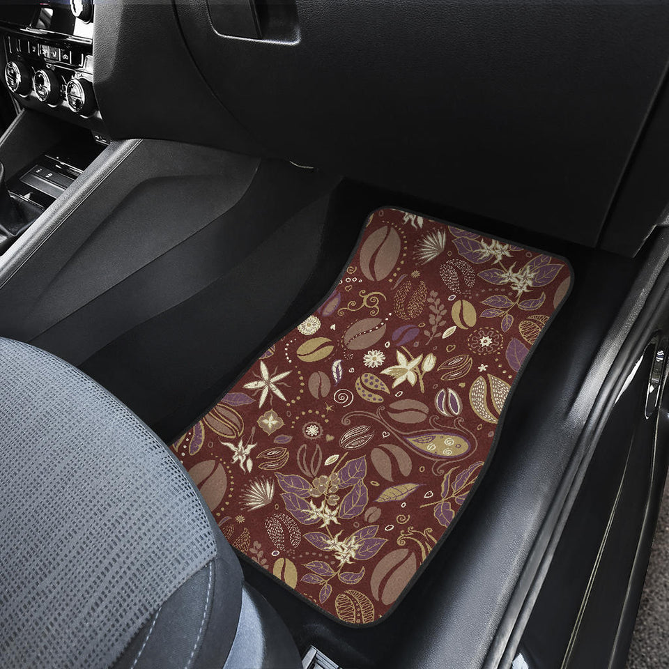 Coffee Bean Flower Pattern Front And Back Car Mats