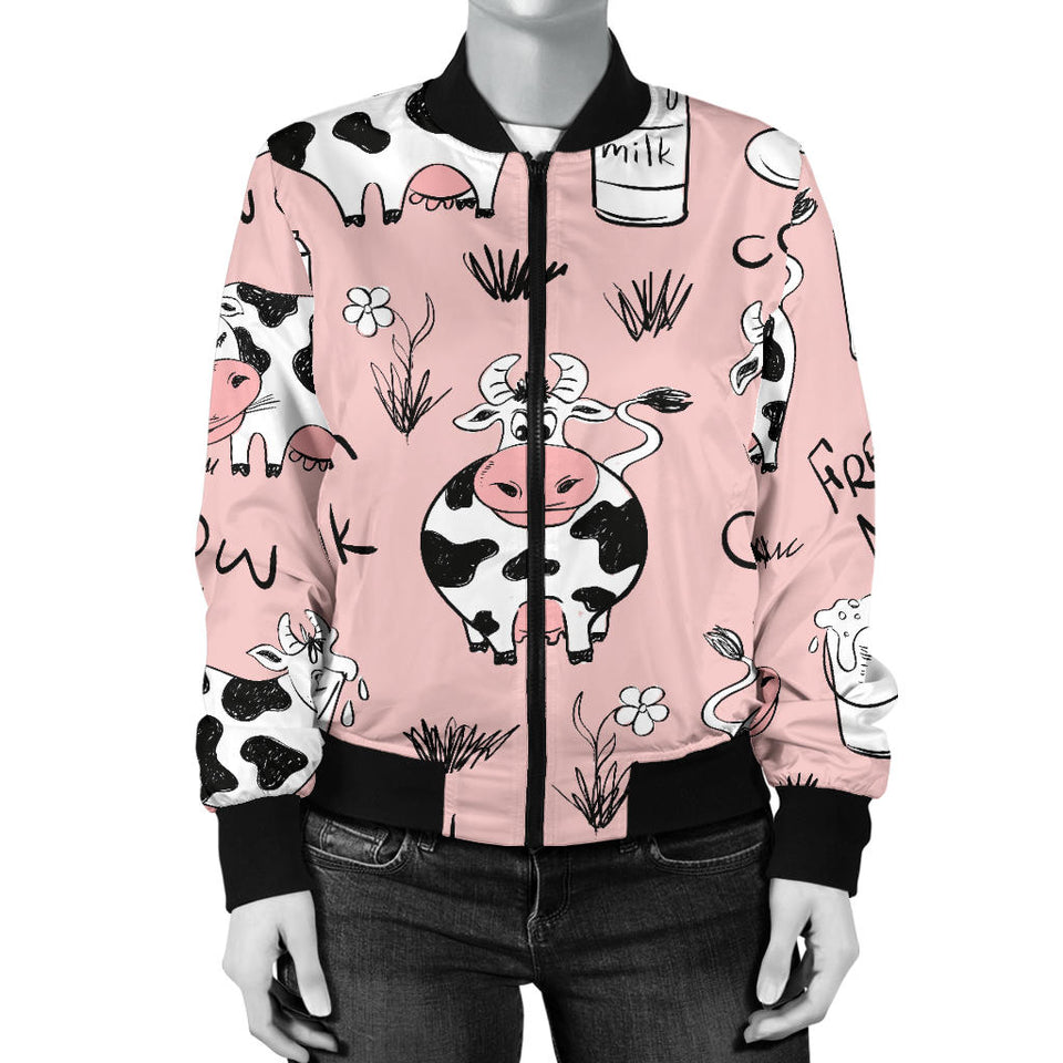 Cows Milk Product Pink Background Women'S Bomber Jacket