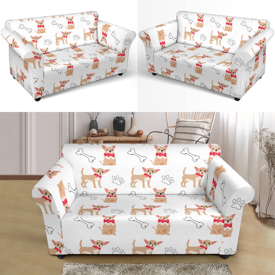 Chihuahua Bone Paw Pattern Loveseat Couch Slipcover