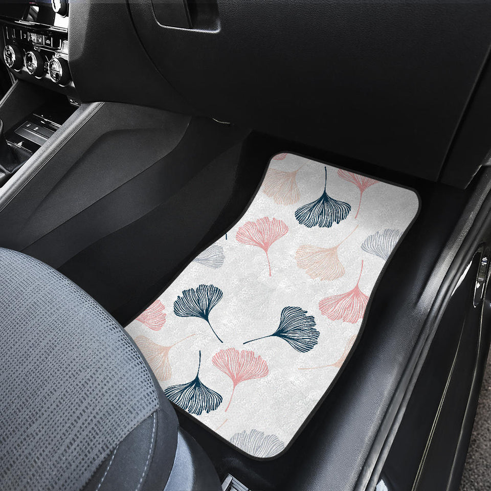 Black Gray Cream Coral Ginkgo Leaves Pattern Front And Back Car Mats