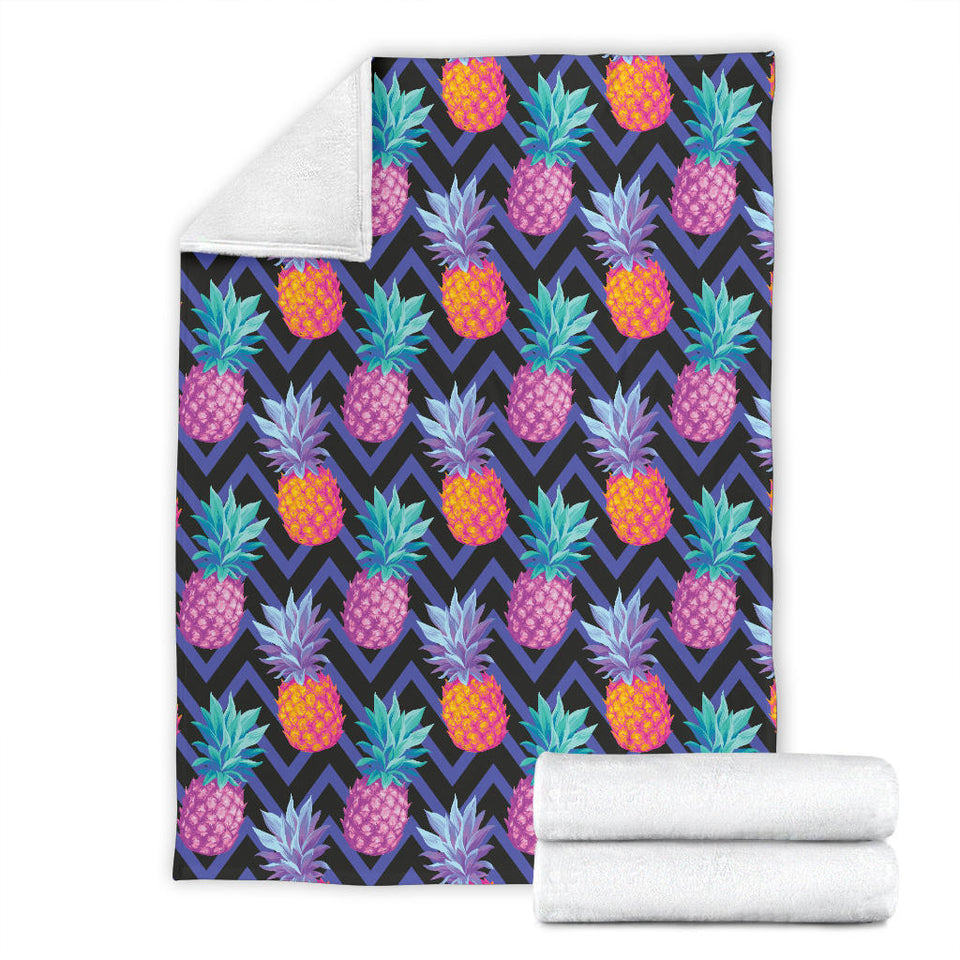Pineapples Pattern Zigzag Background Premium Blanket