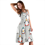 Cute Penguin Christmas Pattern Sleeveless Midi Dress