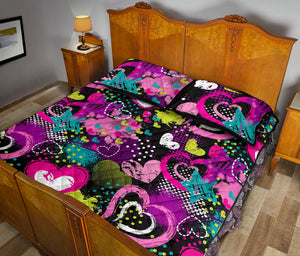 heart dot wave star creative design pattern Quilt Bed Set