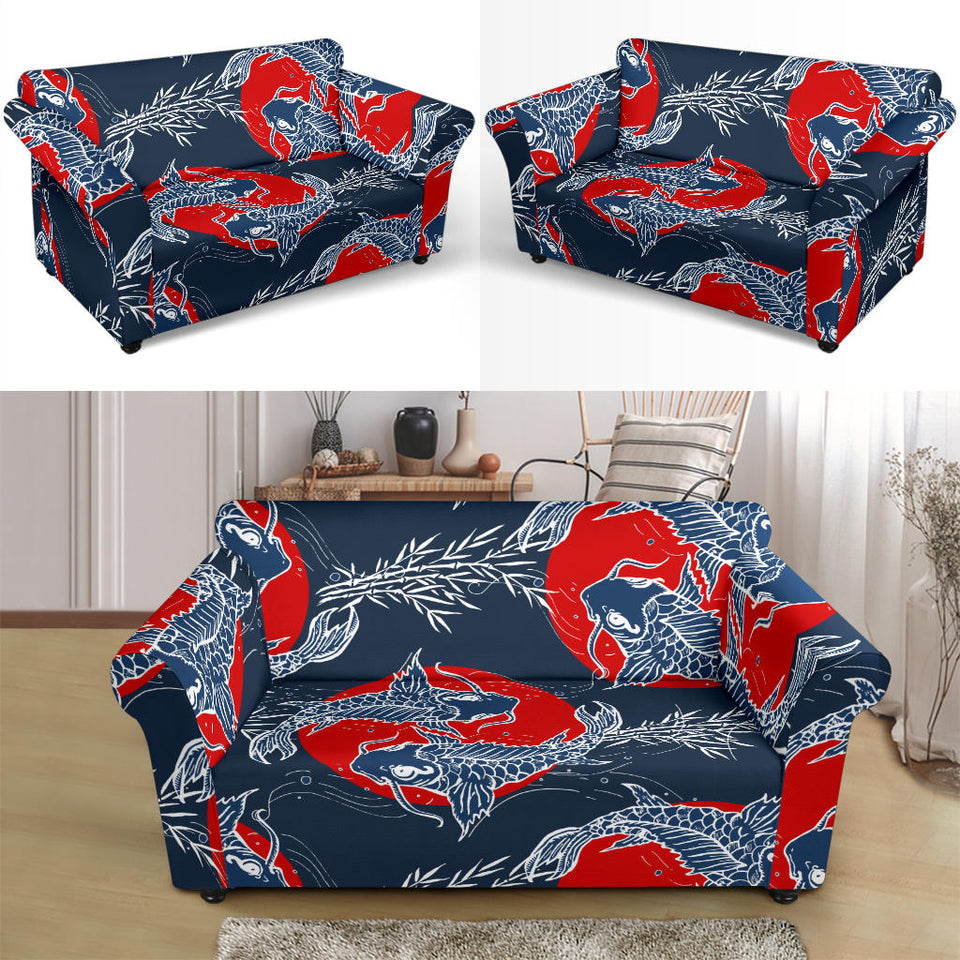 Koi Fish Carp Fishs Hand Drawn Japanese Art Loveseat Couch Slipcover