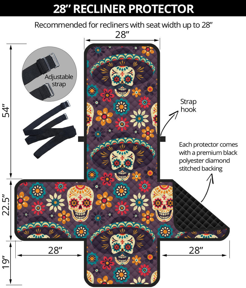 Sugar skulls flower maxican pattern Recliner Cover Protector