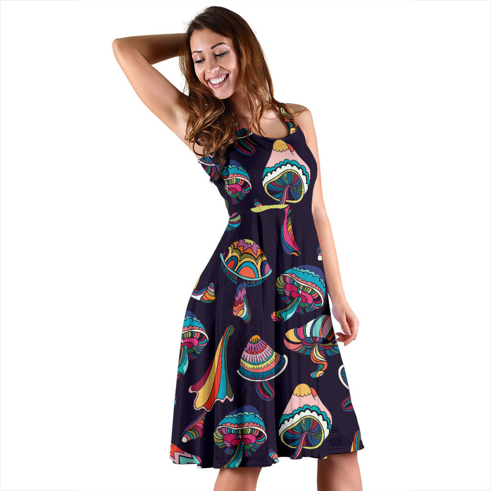 Colorful Mushroom Pattern Sleeveless Midi Dress