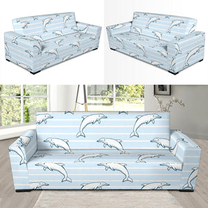 Dolphin Blue Striped Background Sofa Slipcover