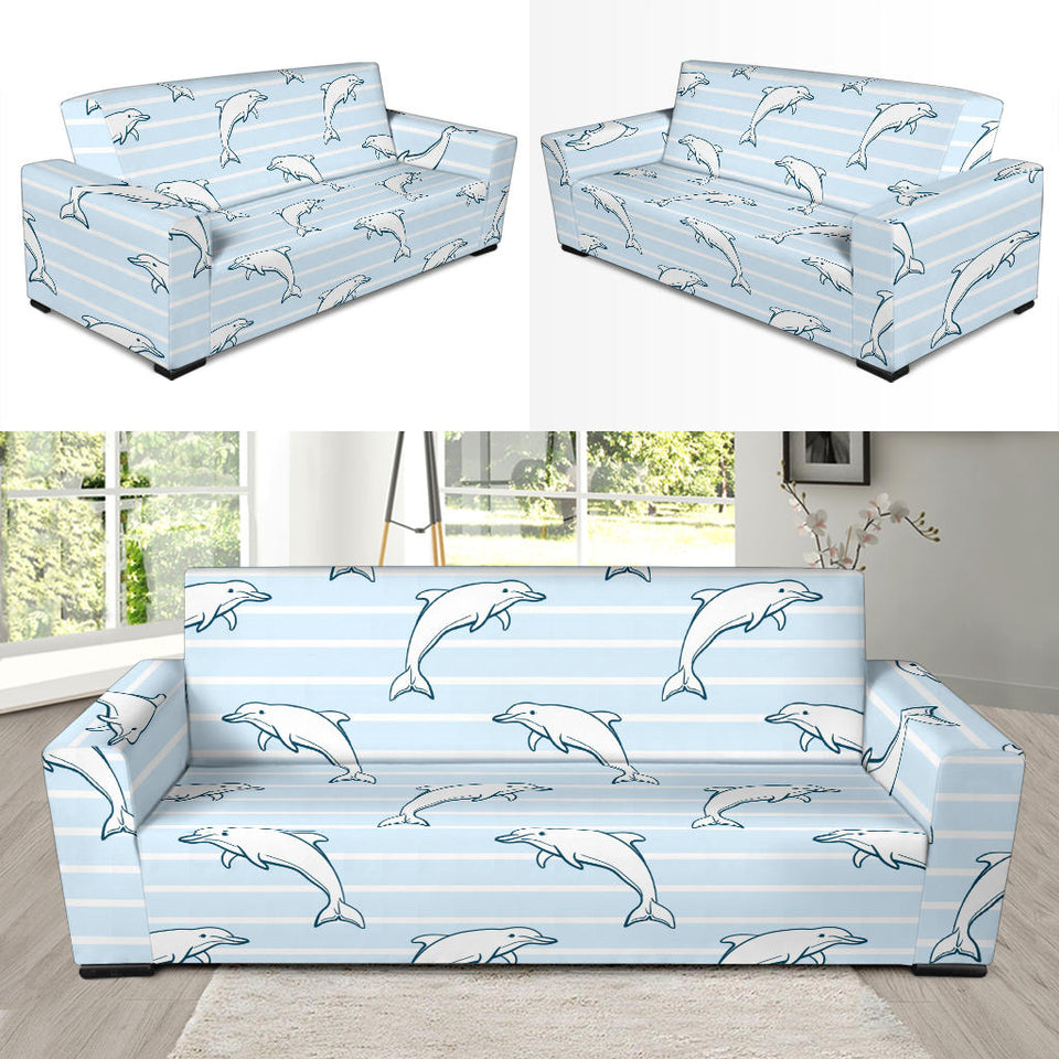 Dolphin Blue Striped Background Sofa Slipcover